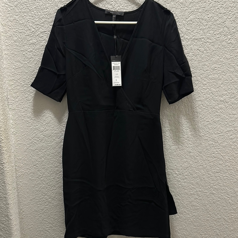 BCBG Black Sheath Mini Dress with Cuffed Short Sleeves